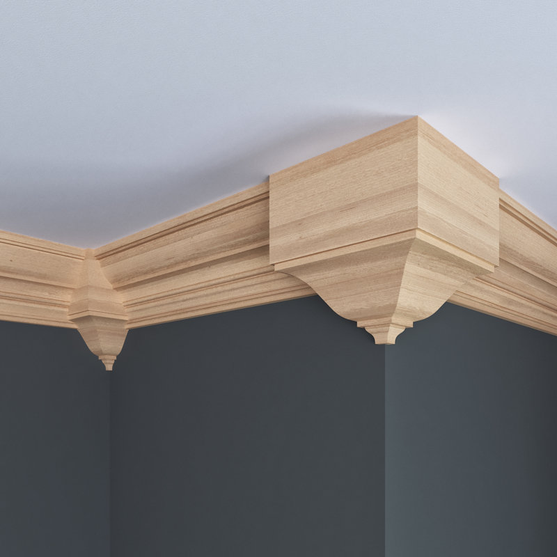 Unfinished White Hardwood Medium Inside Crown Connector Block Moulding