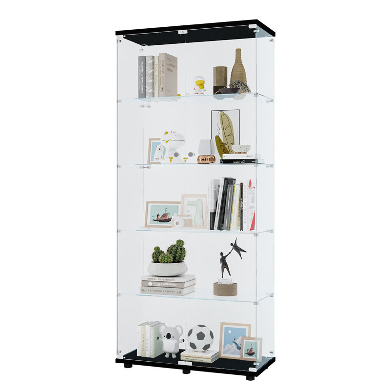 Glass Display Cabinet with 5 Shelves, Brown