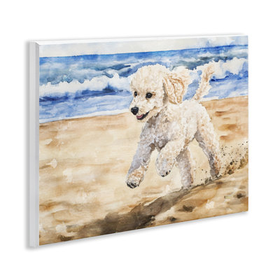 Plaque murale Poodle's Journey on Beach, design par Svetlana Aleynikova