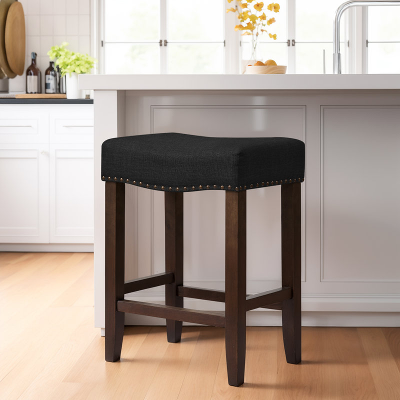 Tabouret de bar moderne avec siège en bois Jaeshon, Noir, Tabouret de bar (siège d'une hauteur de 29,75 po), 1