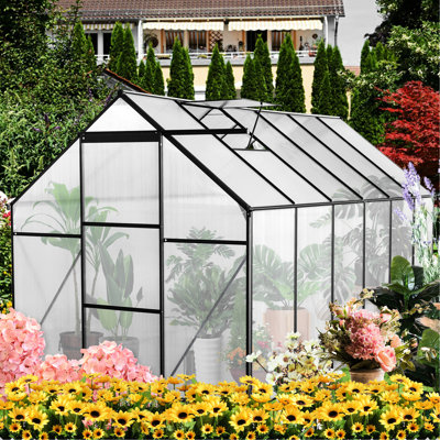 6x12 Ft Polycarbonate Greenhouse For Outdoor - Black With Construction And Air Flow All Season Sliding Door Rust Protection Feature