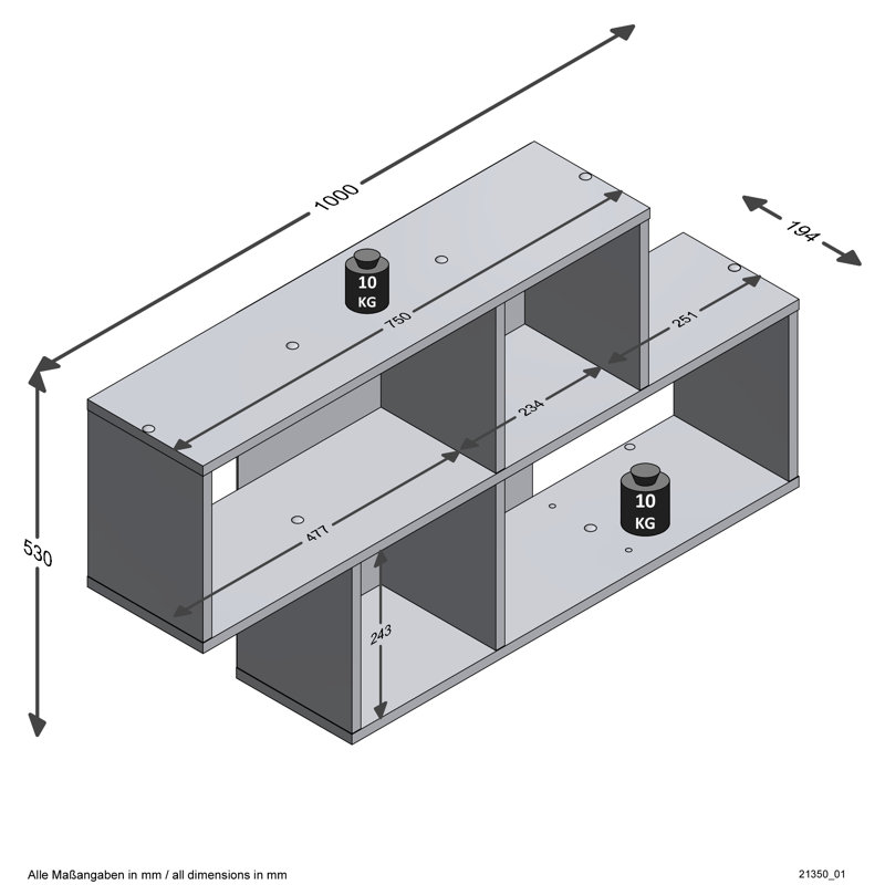 Brigg 4 Piece Solid Wood Cube Shelf, Dark Anthracite
