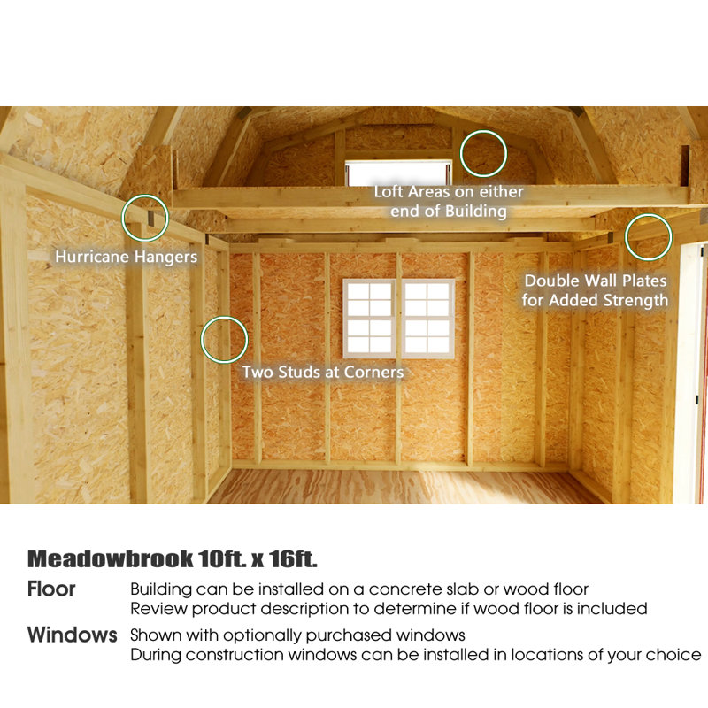 Meadowbrook 10 ft. W x 12 ft. D Solid Wood Storage Shed