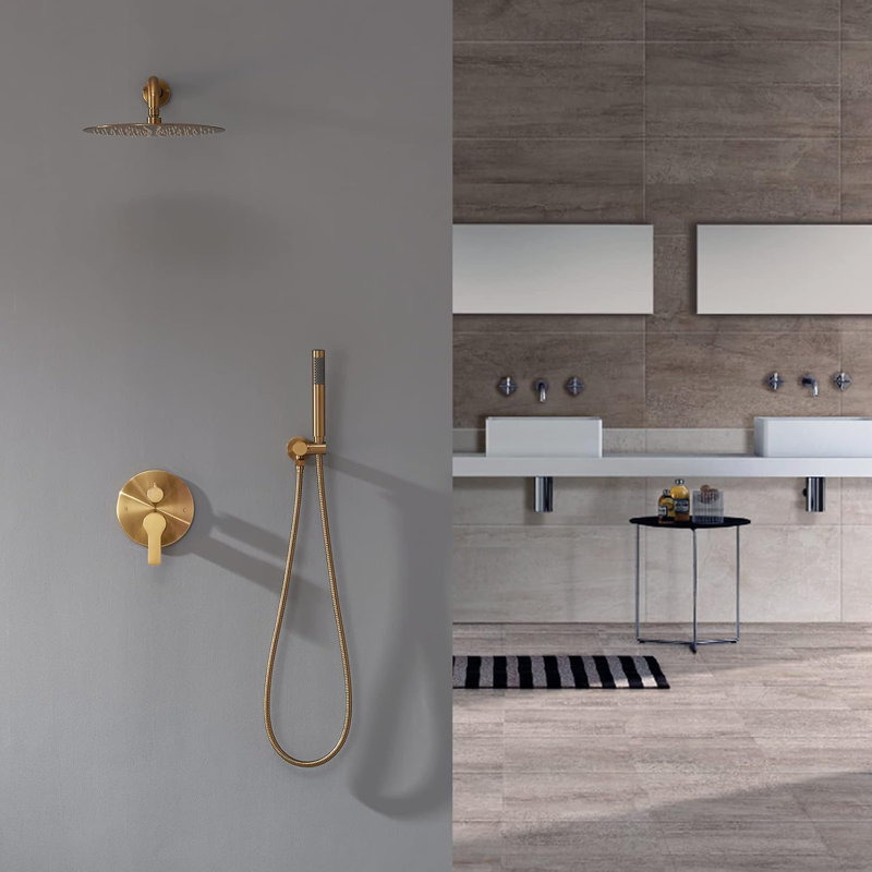Iriber Brushed Shower System - Wall Mounted Shower Faucet Mixer Set With Rain Shower Head And Handheld, Includes Pressure Balance Valve For Safe And Comfortable Bathing Experience
