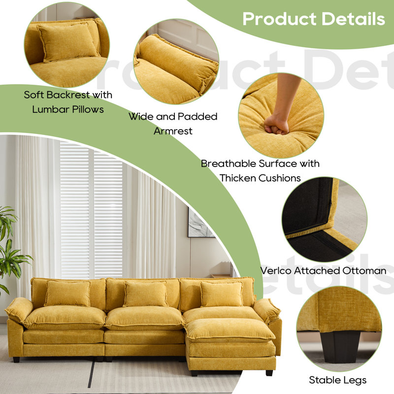 Canapé modulaire 120 po Comfy Cloud, Chenille jaune