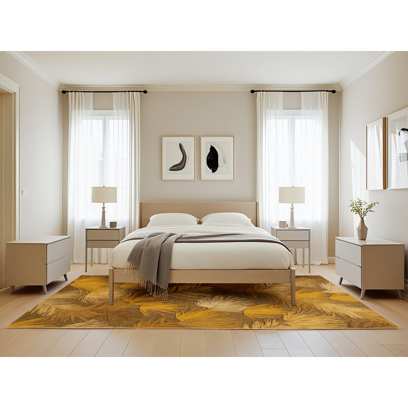 Machine Washable Botanical Brown Area Rug, Rectangle 5' x 8'