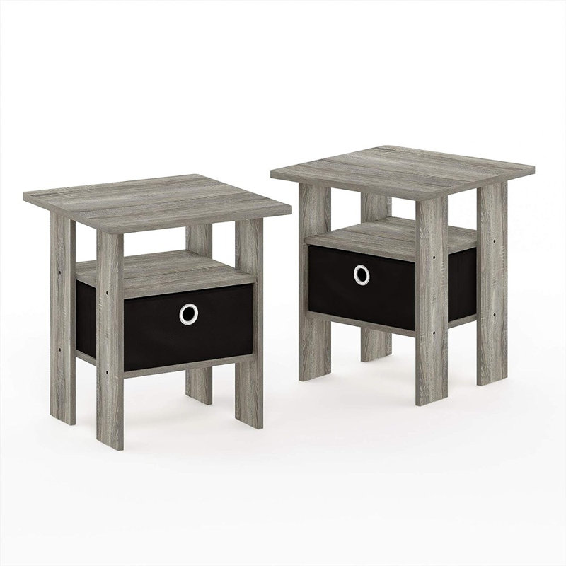 Gigi Nightstand With Bin Drawer, Oak Gray, Set of 2