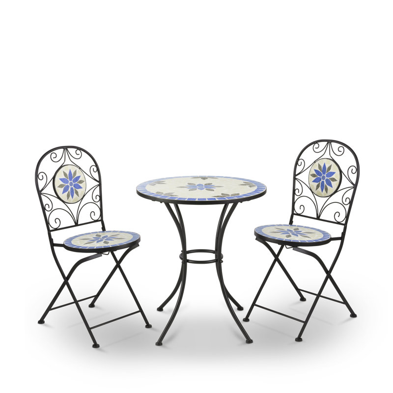 2 - Person Patio Dining Set with Round Table, Grey/Blue/Tan