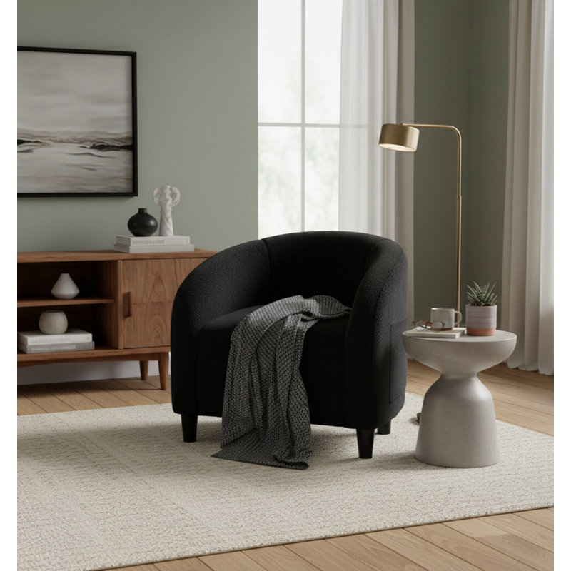 Chaises demi-tonneau en velours avec coussin moelleux, Velours noir