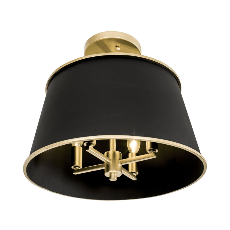 Plafonnier semi-encastré 4 lumières Coco, Noir mat / or français, Noir mat
