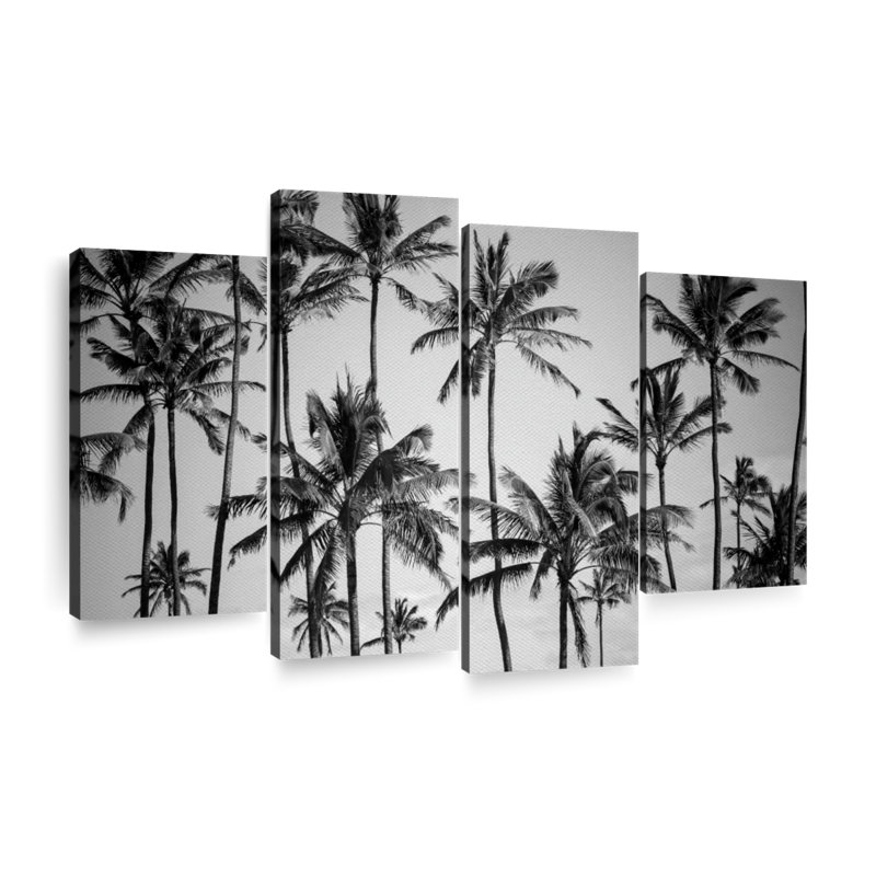 Palmier sur toile, ensemble de 4 pièces, H 48 po x l 75 po x P 1,25 po