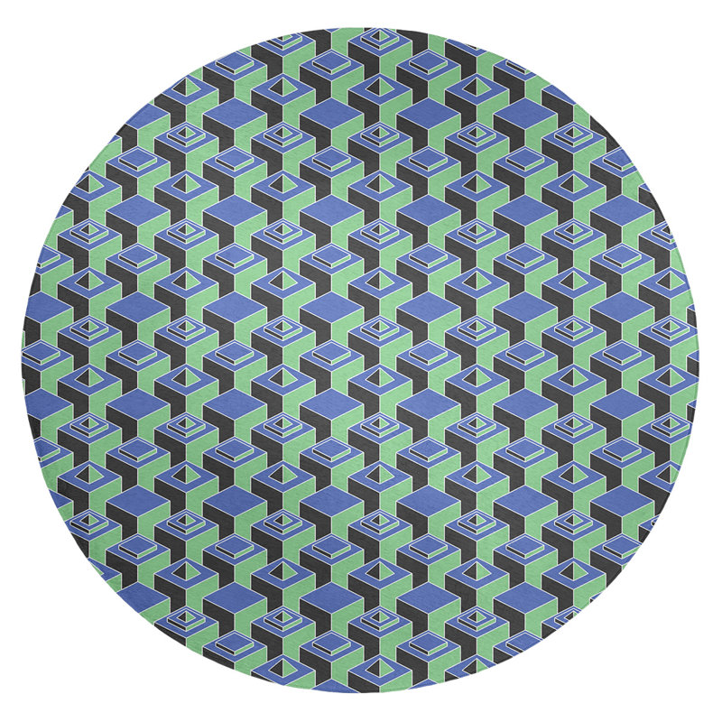 Tapis bleu/vert/noir/zone noire dark skyscrapers, Rond 5 pi