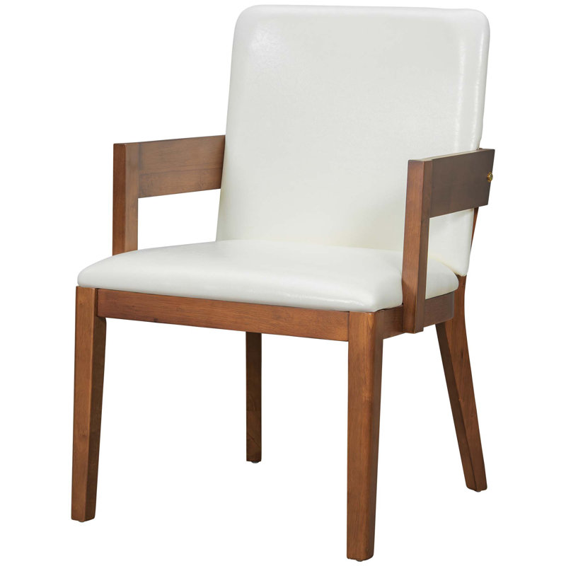 Ensemble de 2 chaises de salle à manger rembourrées en cuir de polyuréthane moderne et noyer blanc, Noyer
