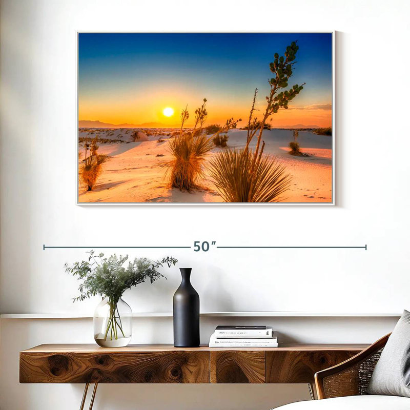 Coucher de soleil White Sands, Cadre flottant blanc, 40 po x 27 po