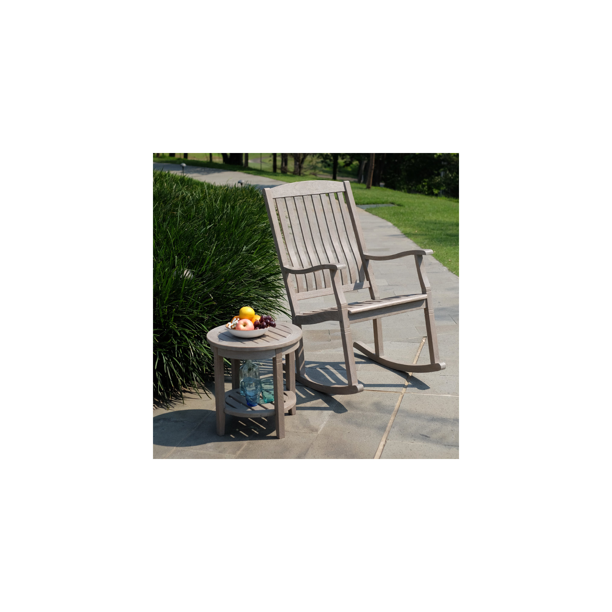 Adina Teak Outdoor Rocking Chair, Weathered Gray