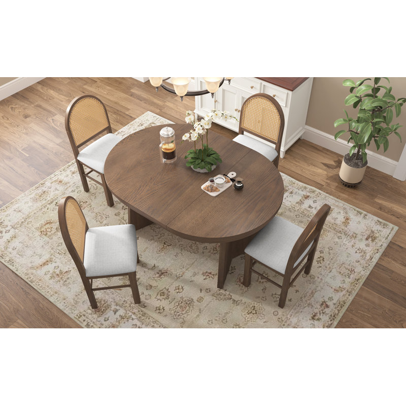 Ensemble de salle à manger rond extensible rétro 5 pièces avec 4 chaises rembourrées, pour cuisine et salle à manger