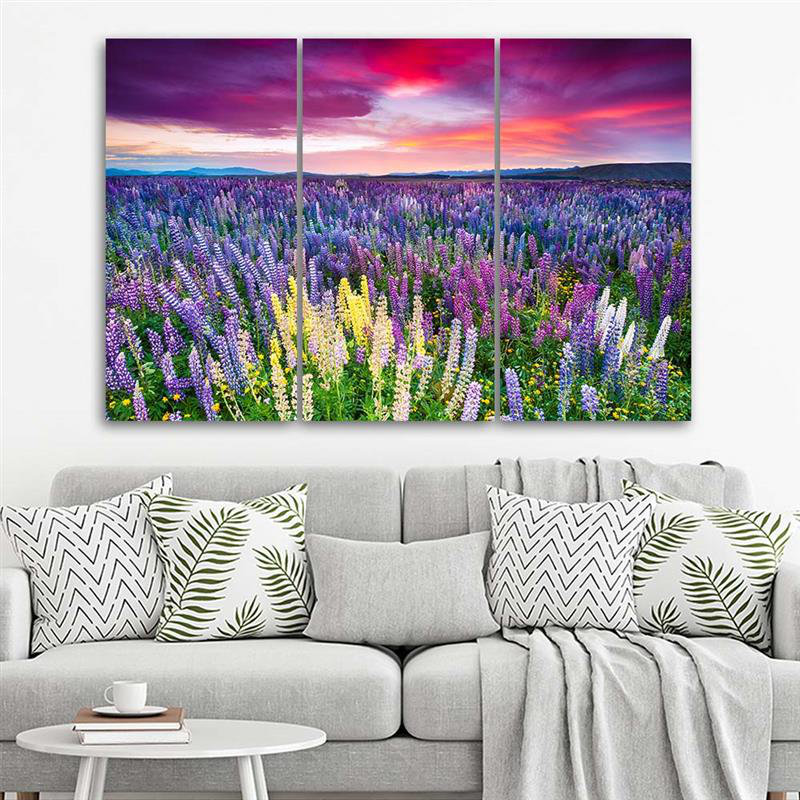 Lavender Field - 3 Piece No Frame Print on Canvas, 80cm H x 120cm W