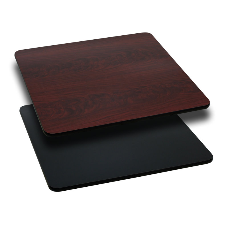 Plateau de table carré avec stratifié réversible Klanke, L 24 po x l 24 po, Noir / Acajou