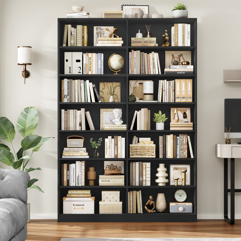 Bibliothèque Beetner H 84 po x l 46 po, bibliothèque standard à 7 niveaux, 14 cubes, Noir