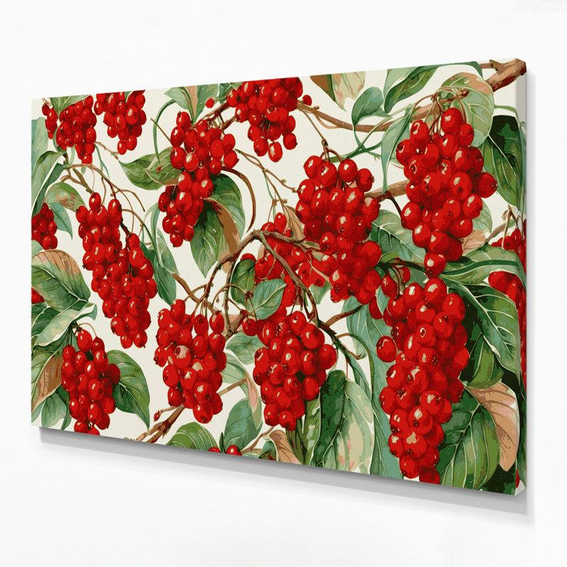 «Fruit Arbutus Berry», art mural sur toile rouge, H 12 po x l 18 po