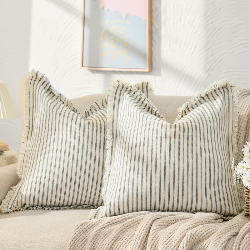 Ensemble de 2 housses de coussin décoratif avec coussins décoratifs en coton Chic, Carré 20 po, Rayures bleu marine