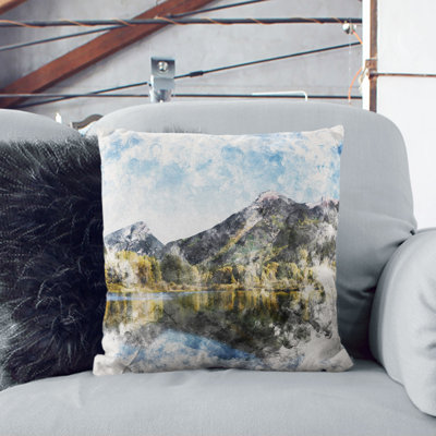 Alpine Lake in Colorado Watercolour Cushion with Filling