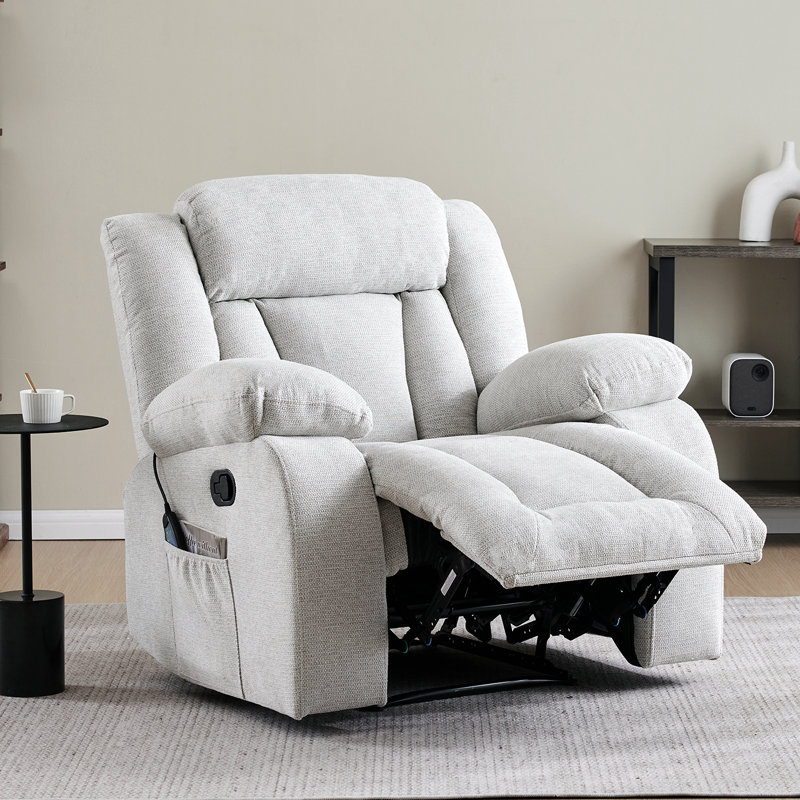 Fauteuil inclinable manuel en tissu Kokal, massage par vibration 8 points avec chauffage lombaire, fauteuil inclinable rembourré avec poche de rangement latérale pour le salon et le cinéma maison