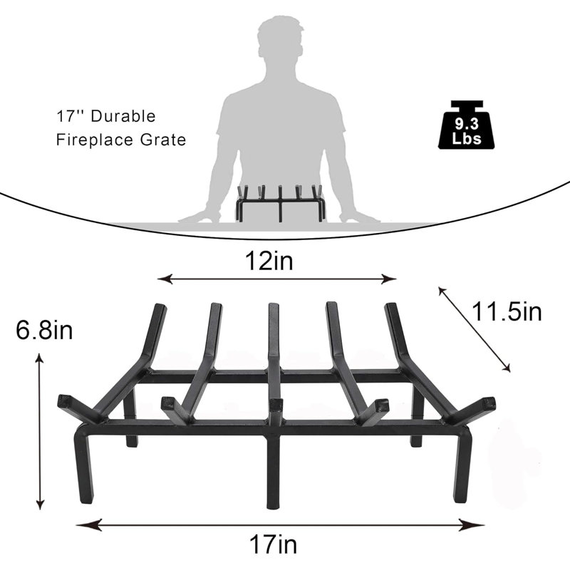 Grille de foyer en acier robuste de 17 pouces pour porte-bûches