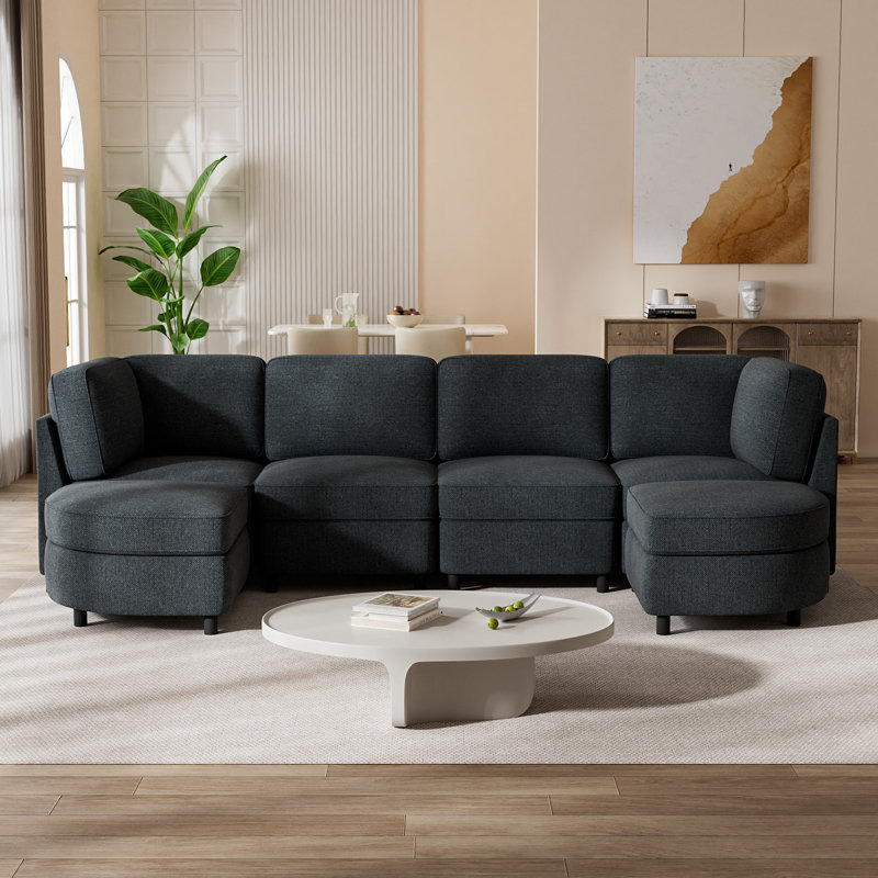 Canapé modulaire convertible 125,98 po, canapé modulaire convertible, canapé 6 places en chenille, canapé avec repose-pieds de rangement, canapé confortable avec coussins, canapé pour chambre à coucher, petit espace, appartement