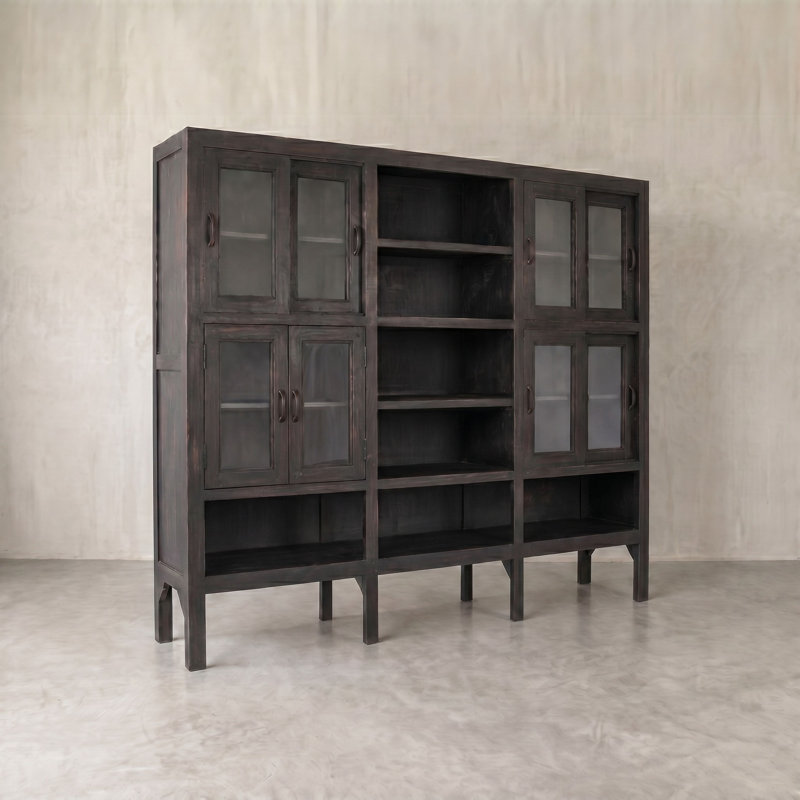 Reclaimed Wood Cabinet with Glass Doors, Black