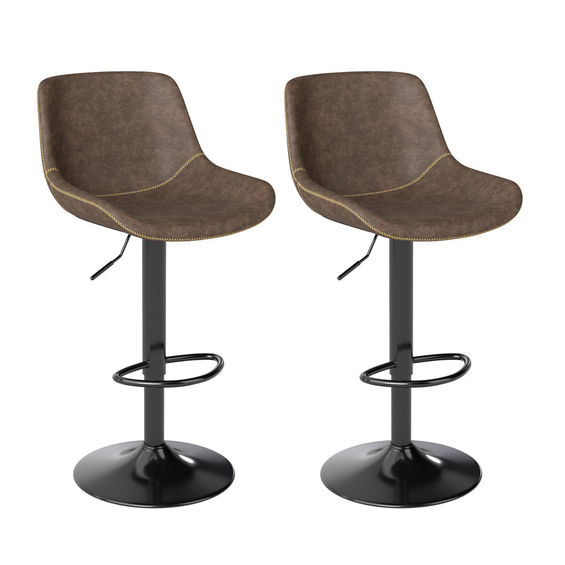 Swivel Upholstered Adjustable Height Counter Stool with Metal Frame, Brown, 2