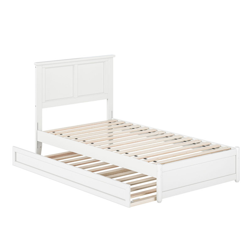 Lit plateforme Ashante en bois massif avec pied de lit à panneau et lit gigogne, Simple, Blanc