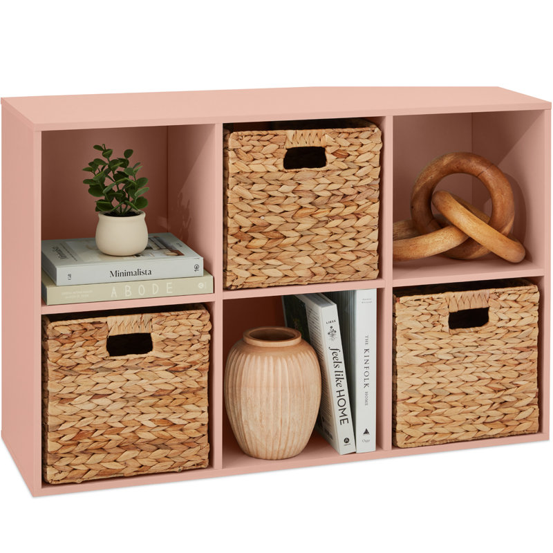 6-Cube Bookshelf, Display Storage System, Organizer W/ Removable Back Panels, (2 Shelves) 24"H x 11.5"W x 11.5"D, Pink
