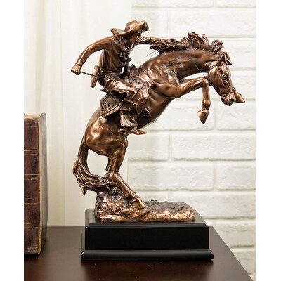 Ebros Wild West Rodeo Cowboy Training A Rearing Bronco Horse Statue In Bronze Electroplated Resin Finish With Trophy Base Rustic Western Classic Home -  Union Rustic, 5FE9CBC077E34A8D88155024C40D5296