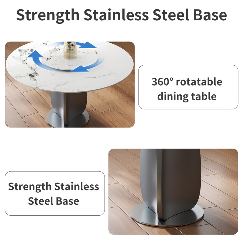 Brayden Studio 59.05" Modern Round Sintered Stone Dining Table With ...