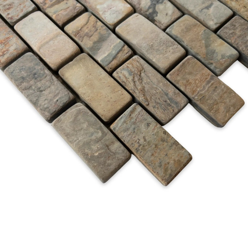 Rustic Amber Slate 1x2 Tumbled Subway Mosaic Tile