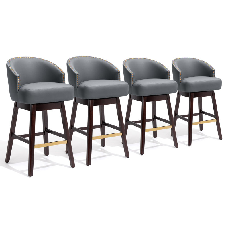 Swivel 31.9'' Faux Leather Bar Stool, Blue Gray, Navy