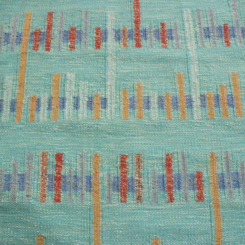 Rug & Kilim’S Scandinavian-Inspired Seafoam Blue And Red Wool Pile Rug, Rectangle 5' x 8'