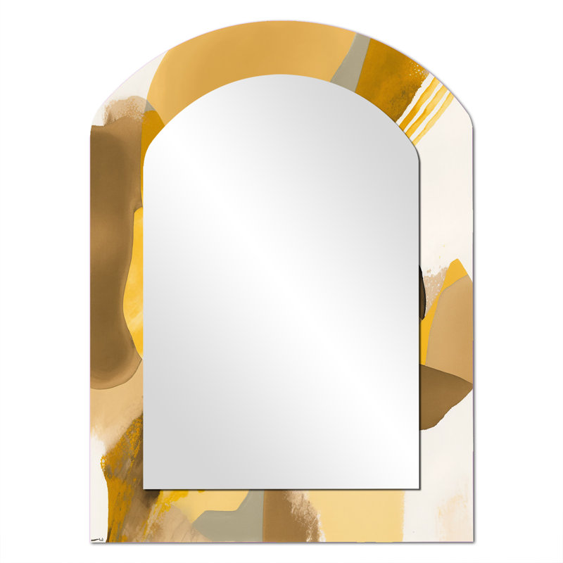 Moutarde jaune rétro II - miroir à encre liquide, miroir mural asymétrique jaune, impression sur métal, 34 po x 25 po