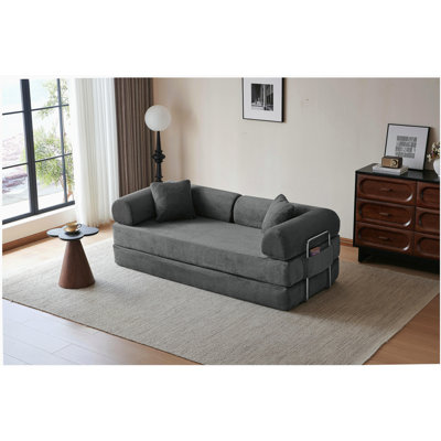 78.8" Compression Sofa,Convertible Floor Sofa Bed-with Pillow Back Support Armrest,Comfy Futon Couch Sleeper Bed,Loveseats Boneless Modular Sectional Sofa,Corduroy fabric,for Living Room,Bedroom,Grey