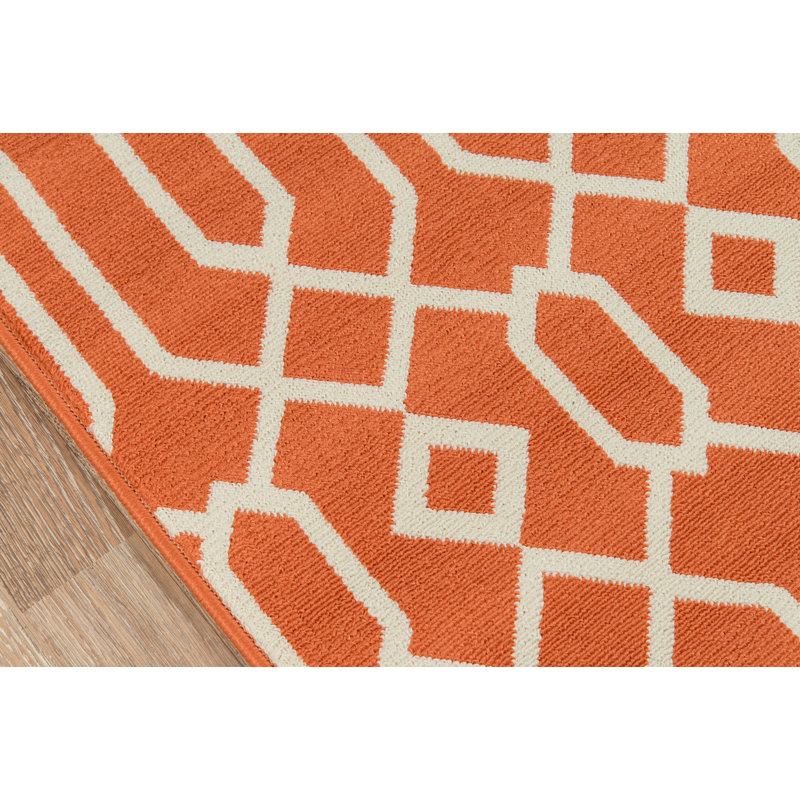 Tapis intérieur / extérieur géométrique orange Gul, Rectangle 6 pi 7 po x 9 pi 6 po