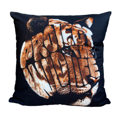 Nelms Safari Tiger Protect The Wildlife Message Face Animal Print Square Euro Pillow Cover