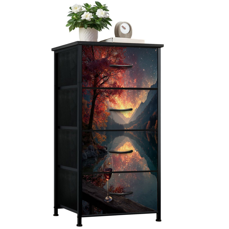 Commode pour chambre de rêve avec 4 tiroirs de rangement Sunset Reflections Tranquil Lake