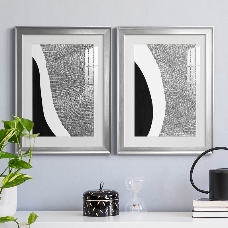 Abstrait Noir et Blanc I - Art abstrait moderne, encadré sous verre acrylique, ensemble de 2, décoration murale moderne pour salon