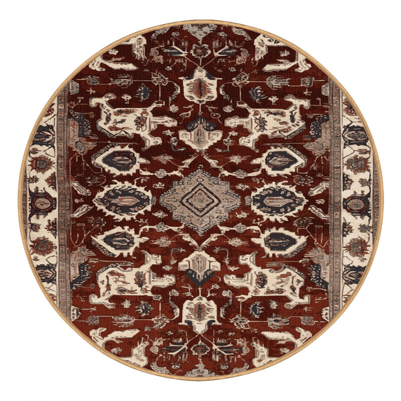 Machine Washable Persian Brown Area Rug, Round 7'