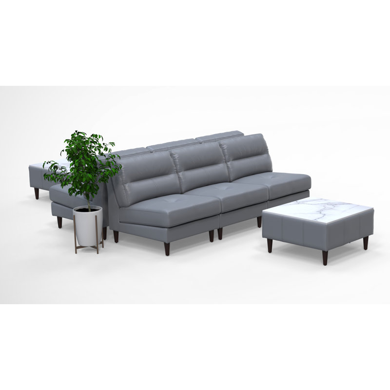 Ensemble de chaises de salle d'attente pour 6 personnes avec tables de chargement, ensemble de 8 pièces, gris 100% cuir véritable