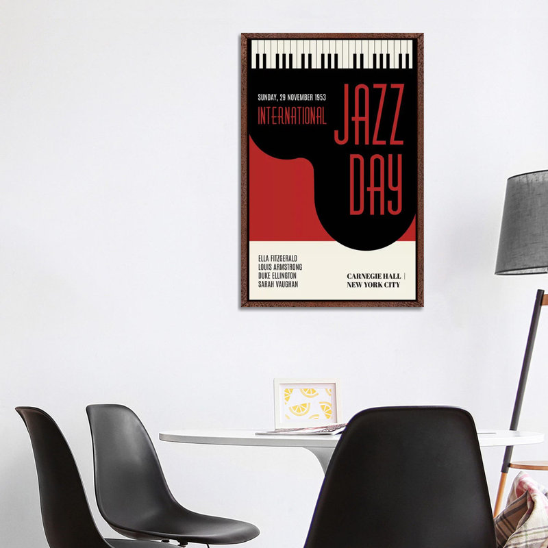Jazzy Days - Dark Red by Kubistika - Print on Canvas, 101.6cm H x 66.04cm W x 3.81cm D, Classic Brown Wood Floater Framed