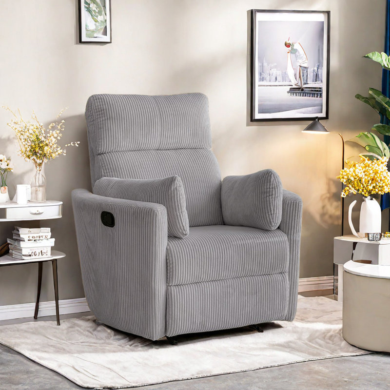 Sydell Upholstered Swivel Recliner, Gray