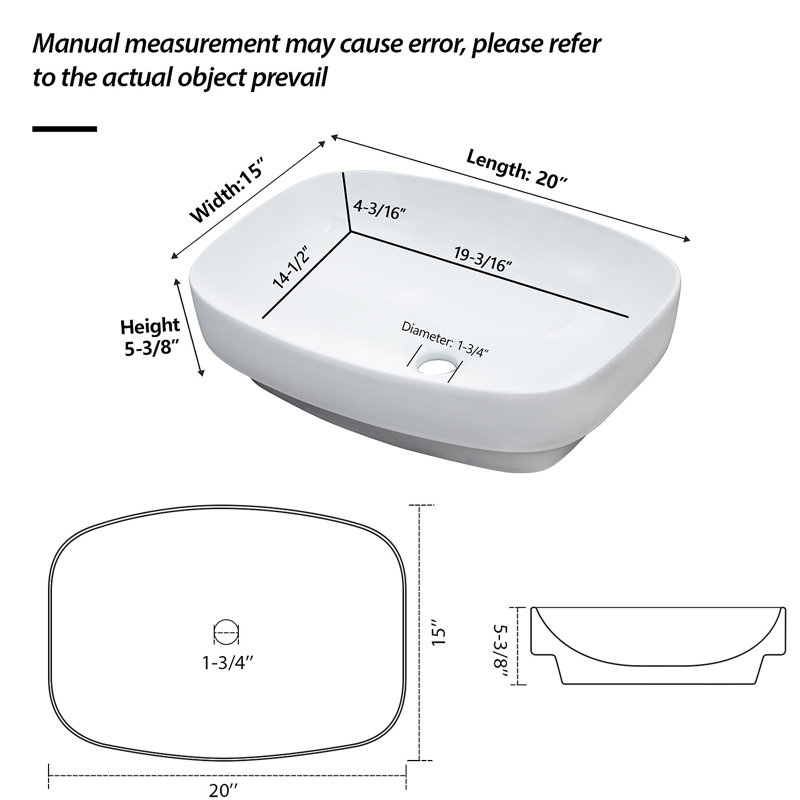 Lavabo de salle de bain semi-encastré en céramique 20 po x 15 po blanc - vasque de comptoir
