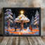 Art mural arbre de Noël fantaisiste noir encadré - Forêt enchantée enneigée, décorations festives-51810966